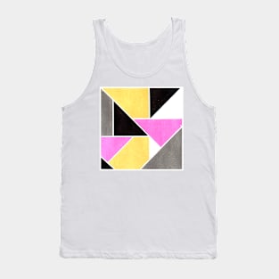 Inverted Black Pink Yellow Geometric Abstract Acrylic Painting Tank Top